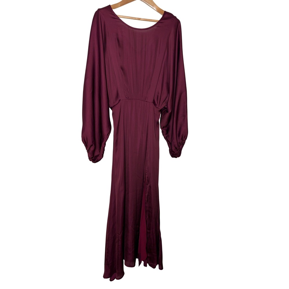 ASTR The Label Wine Burgundy Satin Dolman Sleeve Pleated Midi Dress‎ Size S NEW